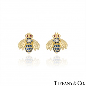 Tiffany & Co. Yellow Gold, Diamond, Sapphire and Ruby Bee Earrings